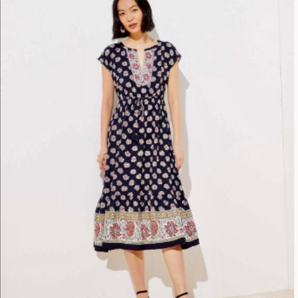 Loft Peasant Dress  Midi Navy Size Small